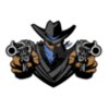 Bandit mascot aiming guns clipart